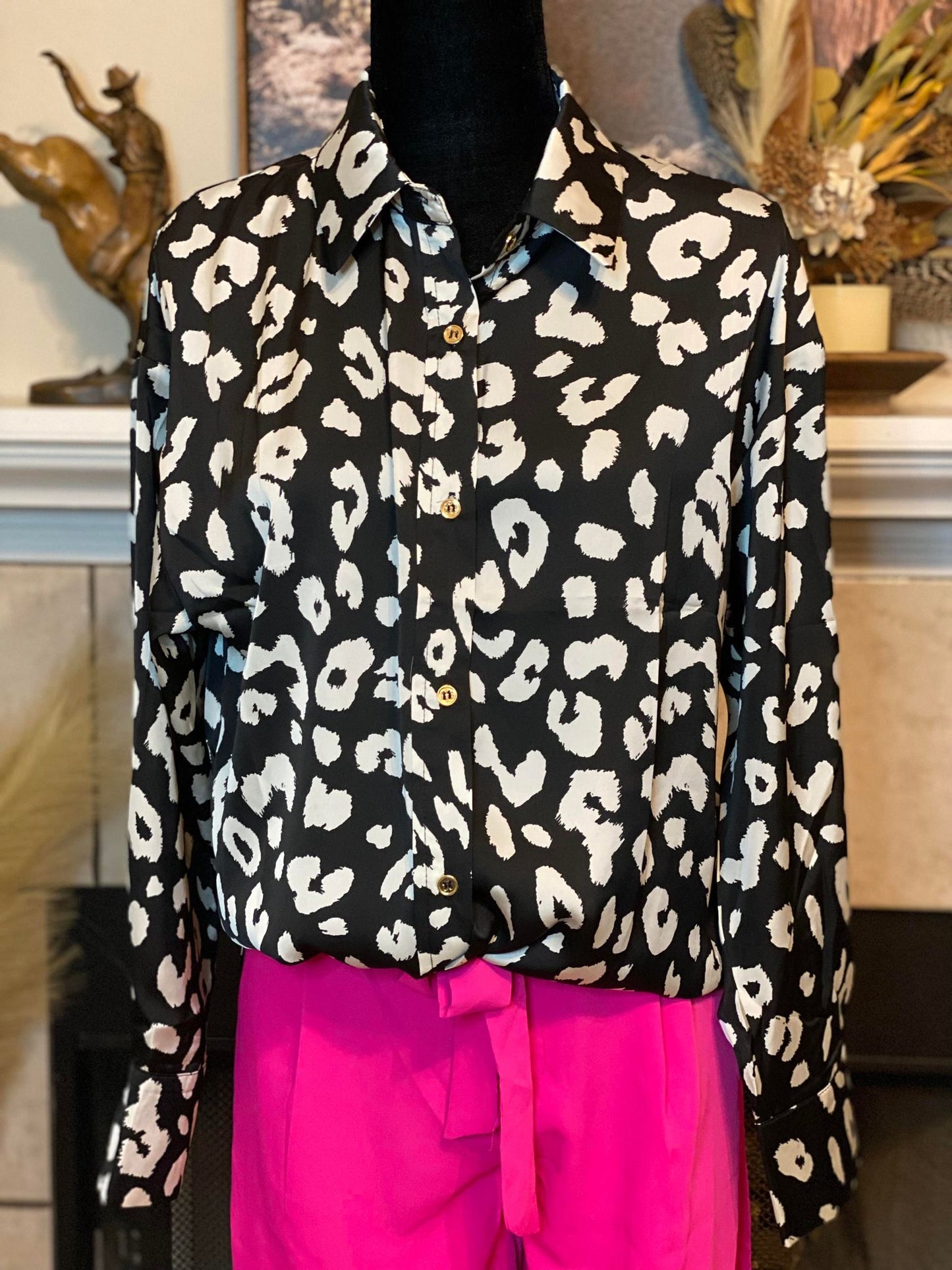 Black Leopard Print Tunic Shirt