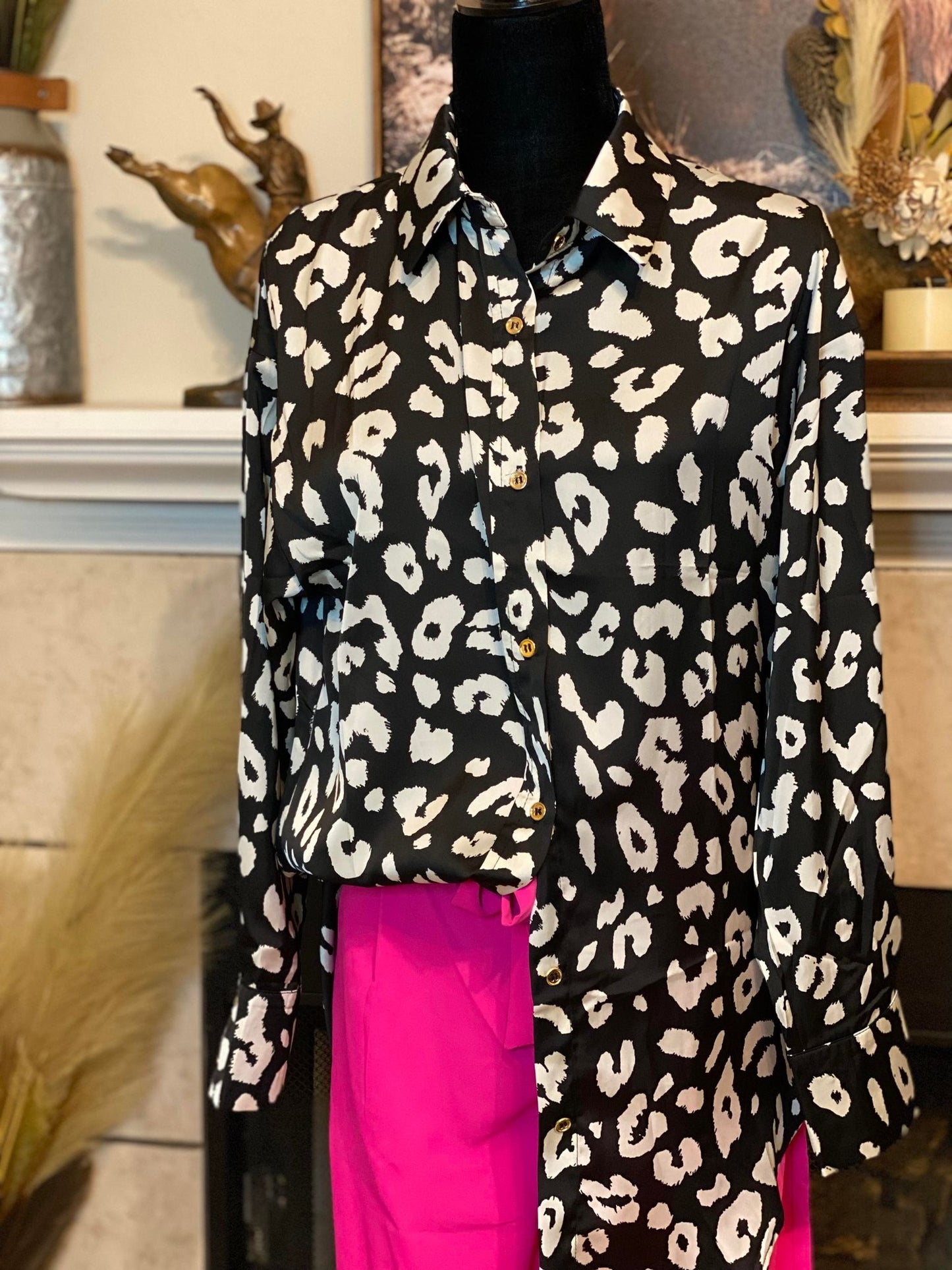 Black Leopard Print Tunic Shirt