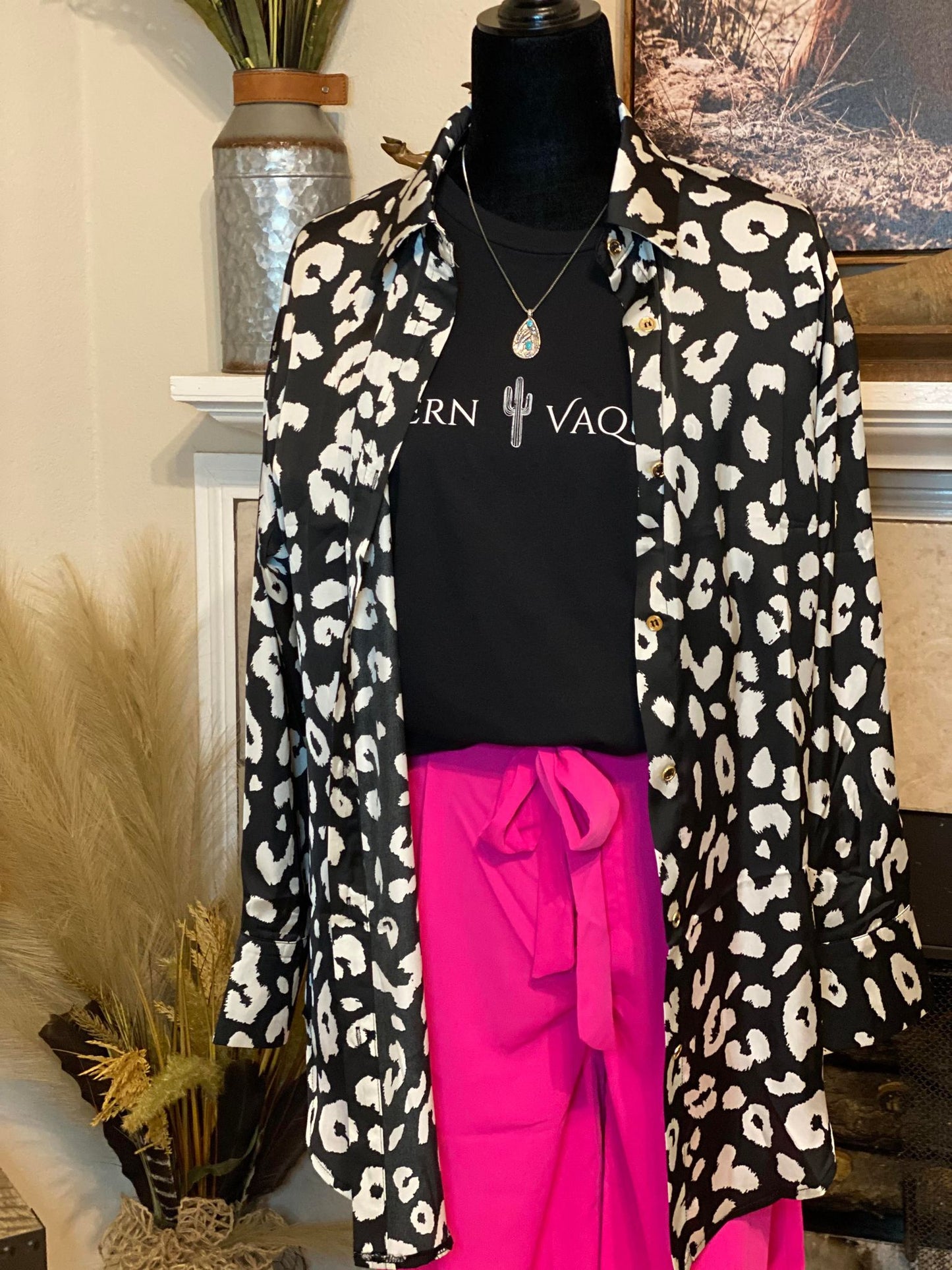 Black Leopard Print Tunic Shirt